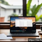 CSS 아키텍처 패턴의 최신 동향 - A modern web developer workspace featuring a sleek laptop displaying modular CSS code on the screen,...